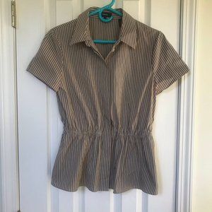 Theory Short Sleeve Poplin Cinched Top M